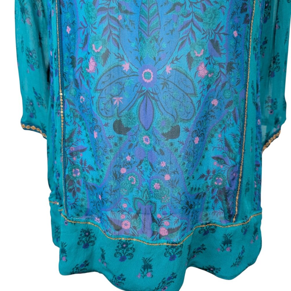 Soft Surroundings Womens Size S Bronte Blue Green Beaded Kaftan Tunic Top Flaw - Picture 5 of 11